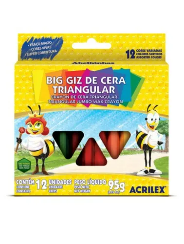 GIZAO DE CERA ACRILEX TRIANGULAR 12 CORES