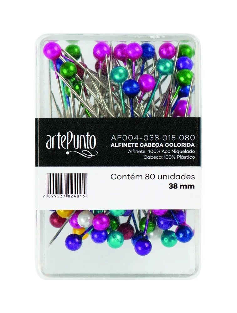 AF004 ALFINETE ARTEPUNTO CABECA COLORIDA 38MM C80