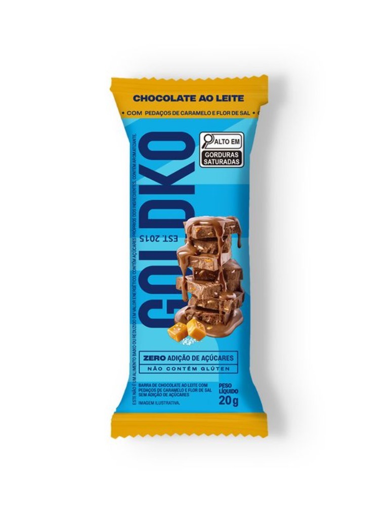 BARRA CHOCOLATE ZERO 20G LEITE/PEDAÇOS CARAMELO & FLOR SAL GOLDKO