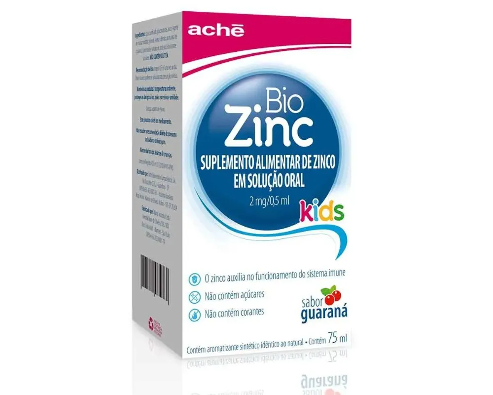 BioZinc Kids 2mg/0,5mL, frasco com 75 mL de xarope infantil, sabor guaraná 