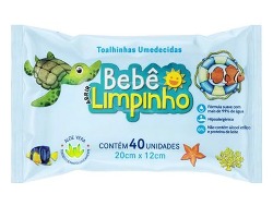 LENCOS UMEDECIDOS BEBE LIMPINHO, 1 PACOTE COM 40 UNIDADES
