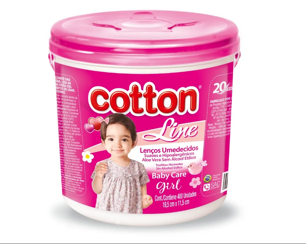 LENCOS UMEDECIDOS COTTON LINE ROSA 1 BALDE COM 400 UNIDADES