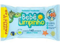 LENCOS UMEDECIDOS BEBE LIMPINHO, 1 PACOTE COM 140 UNIDADES