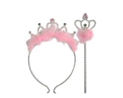 TIARA COROA C/VARINHA CHARME PLUMA ROSA