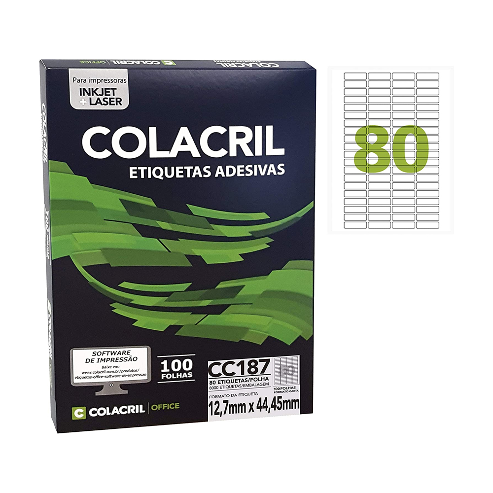 Etiqueta Adesiva Carta CC187 12,7 x 44,45 mm 100 Folhas Colacril