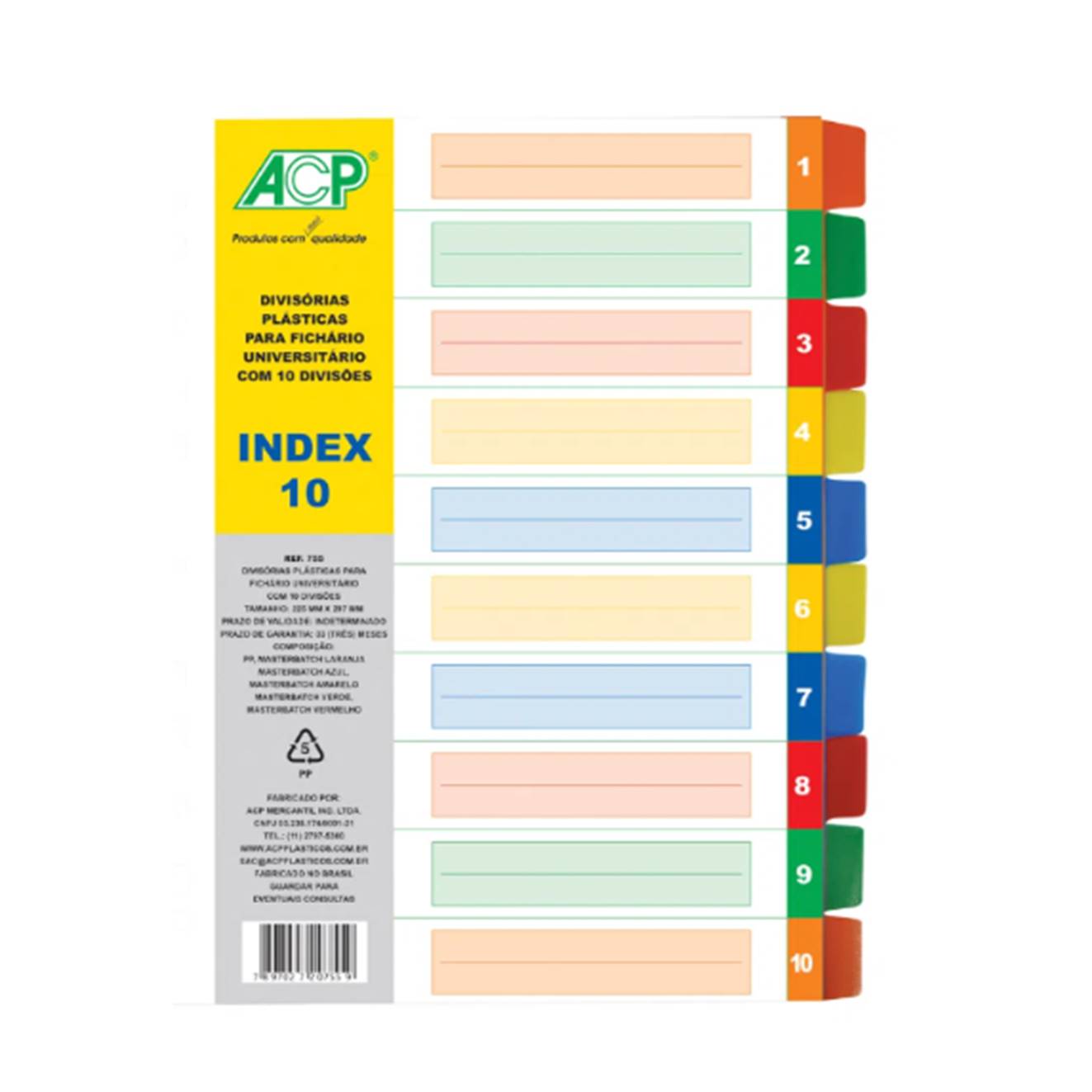 SEPARADOR FICHARIO 10 DIV.COLOR