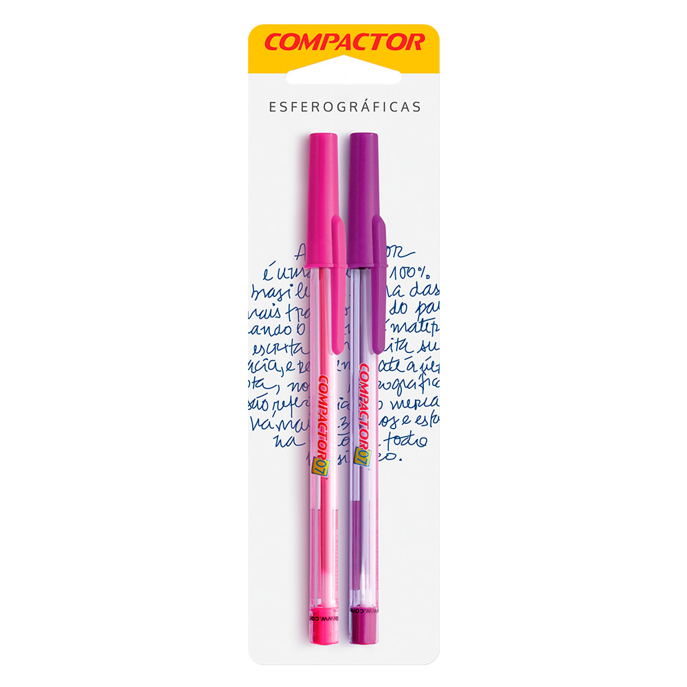 Caneta Esferográfica 07 Pink/Violeta Blister Com 2 Unidades - Compactor -