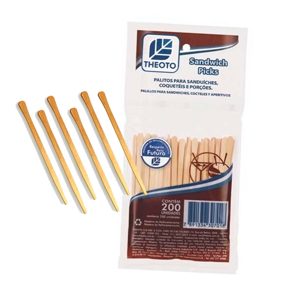 Palito Em Madeira Para Sandwich Picks Com 200 Unidades Theoto