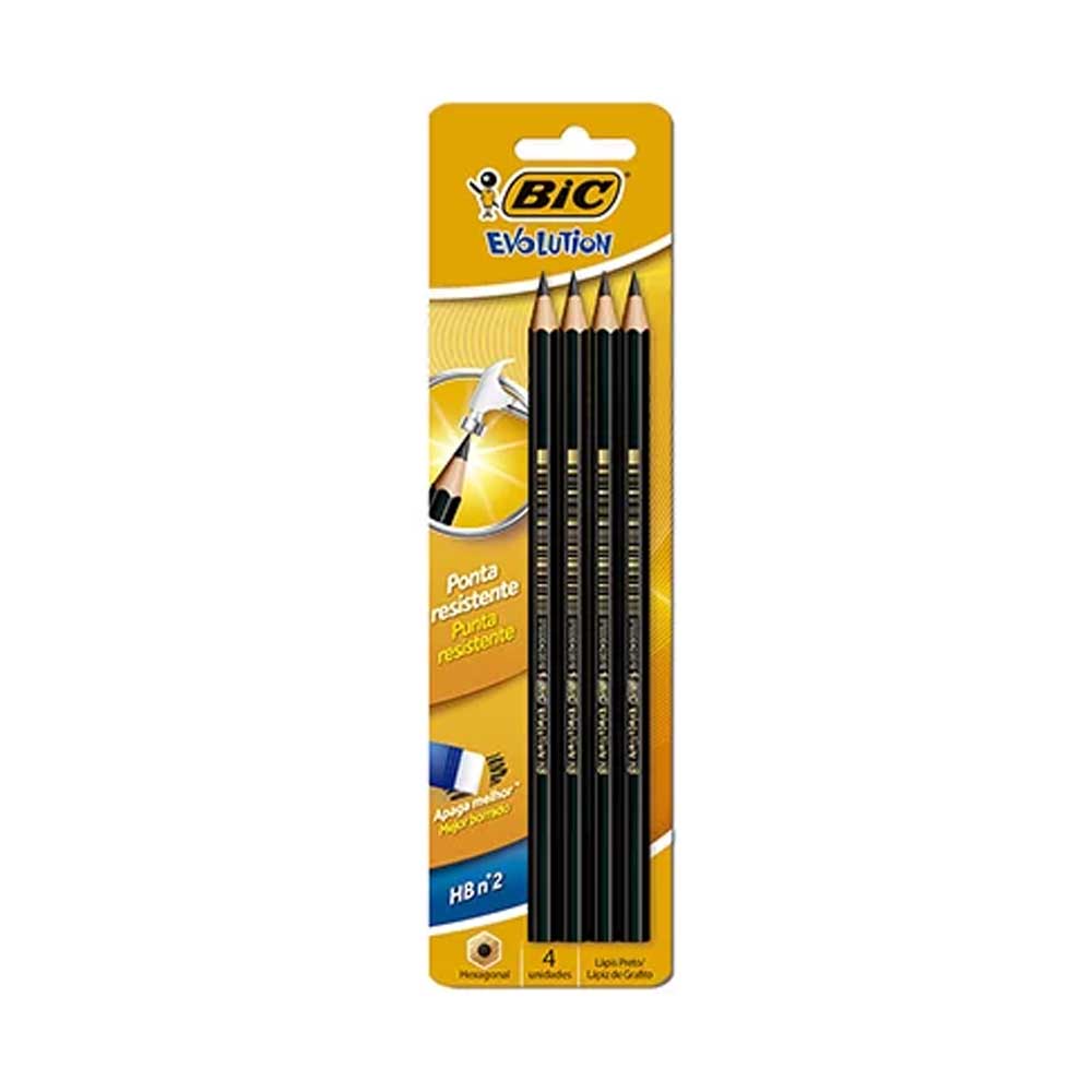 Lápis Preto BIC Evolution Hexagonal (Corpo Preto) Com 4 Unidade