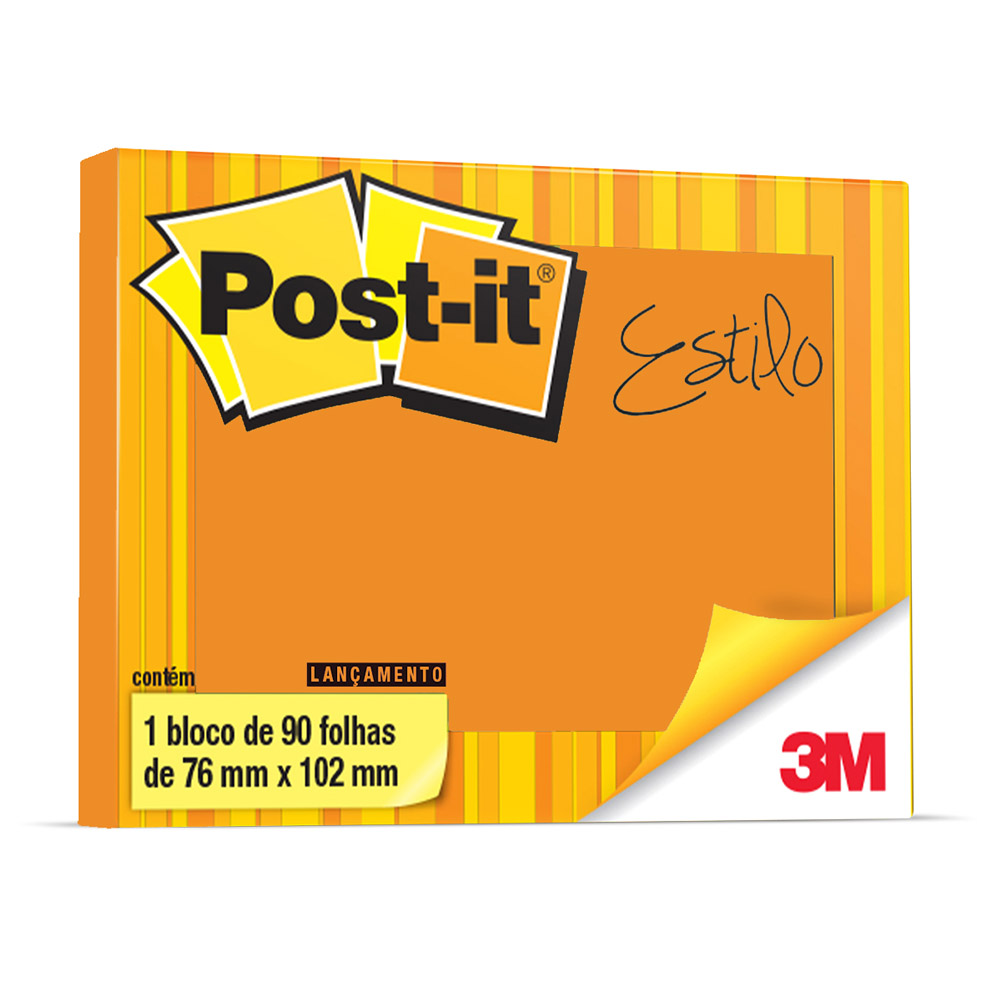 Bloco Adesivo Post-it 76mmx102mm Laranja 1BL c/90 fls 3M -