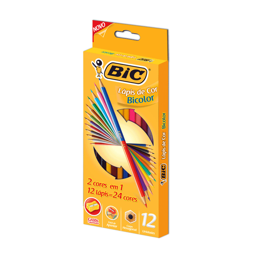 Lápis De Cor Bicolor Bic 24 Cores Hexagonal + 1 Apontador