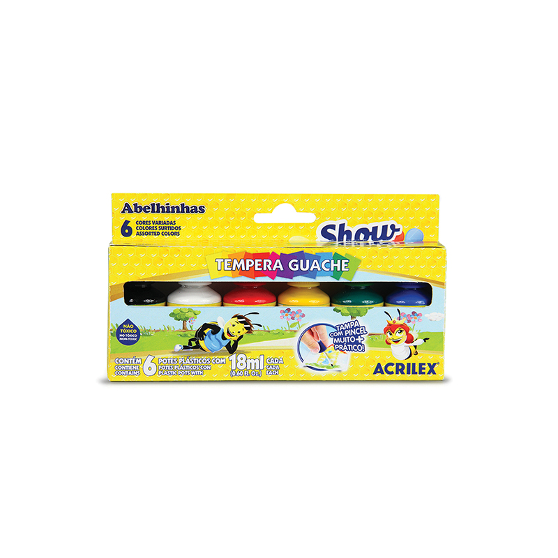 TINTA GUACHE 18ML 06 CORES + PINCEL