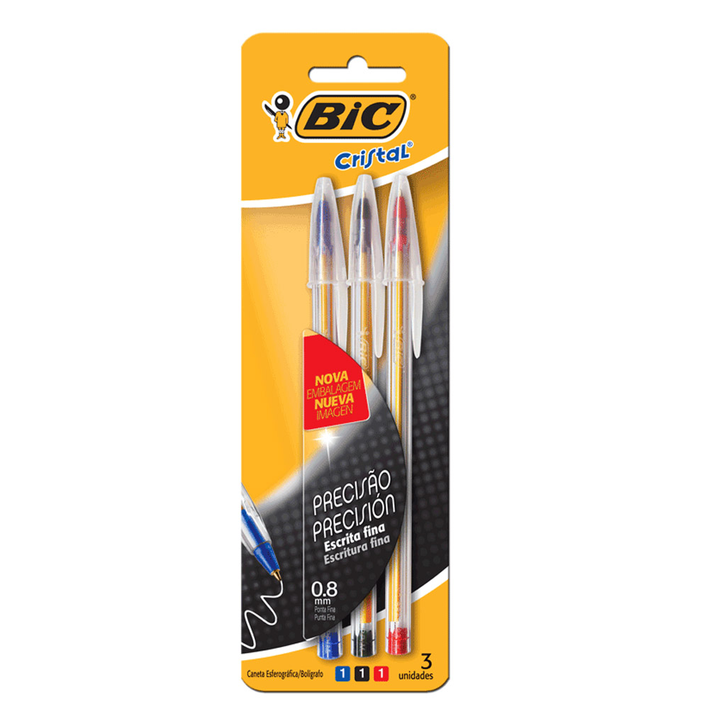 CANETA BLISTER BIC FINA 0.8 C/03 AZ/PT/V