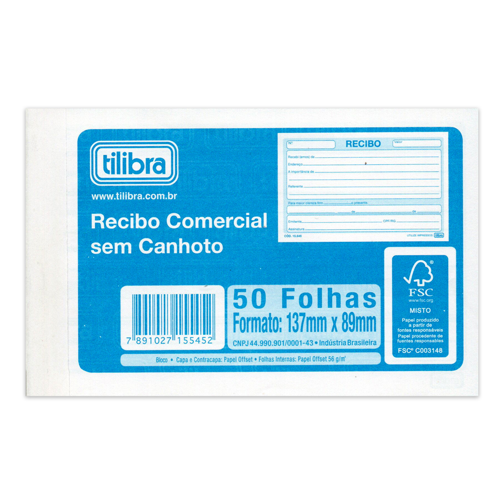 BLOCO RECIBO COMERCIAL 50FLS PEQ S/CANHO