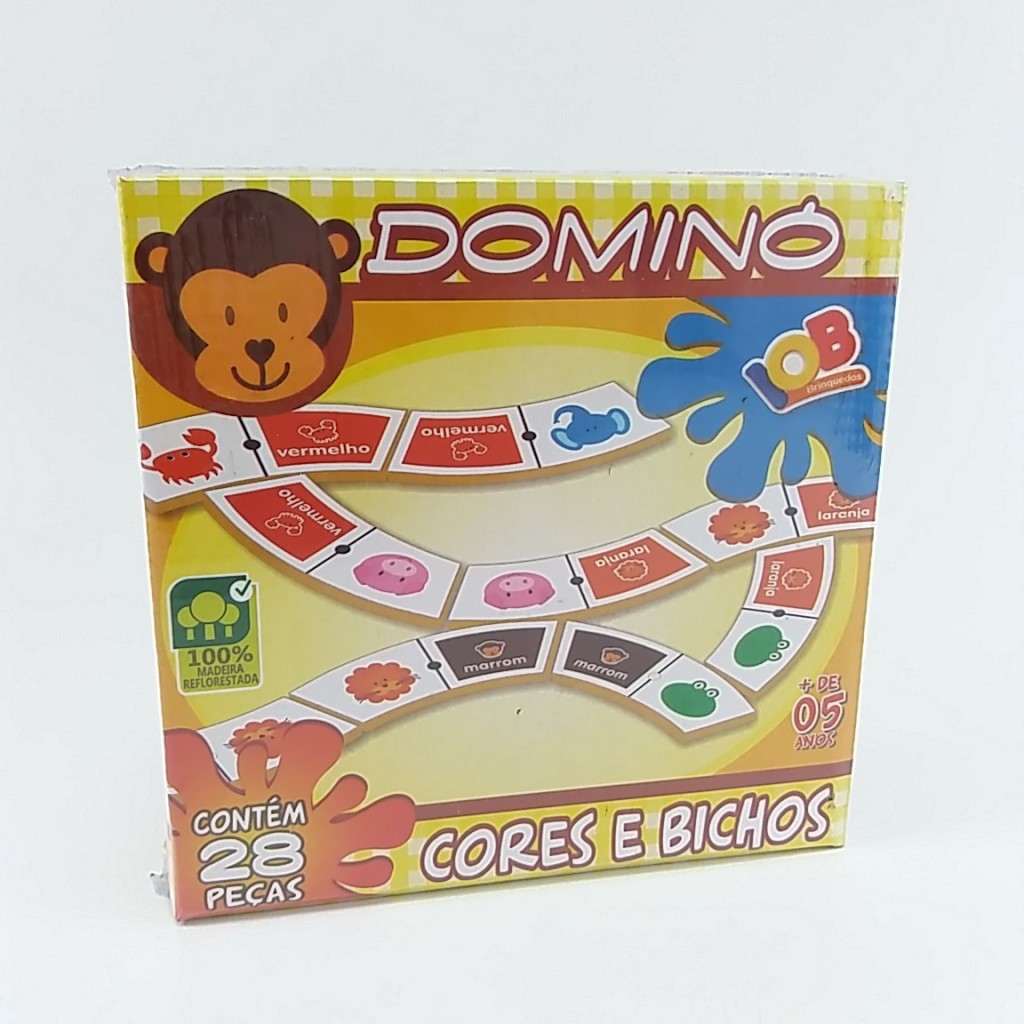 Jogo Pedagógico em Madeira 28 Peças Dominó Cores e Bichos Iob Brinquedos