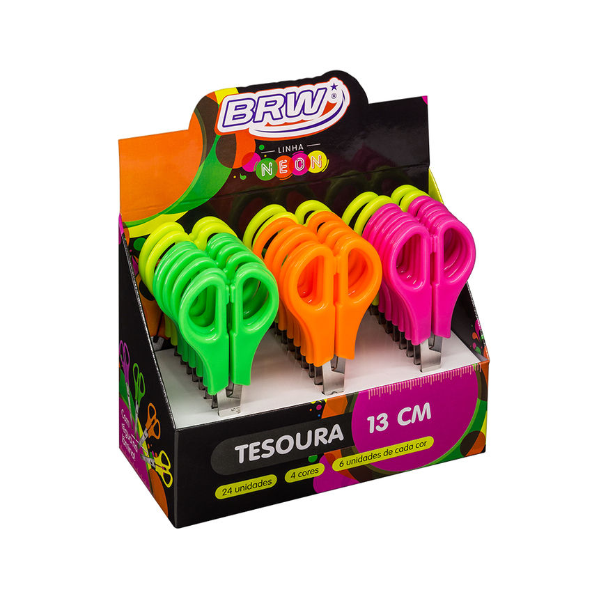 Tesoura Escolar 13cm Cor Neon Sortida
