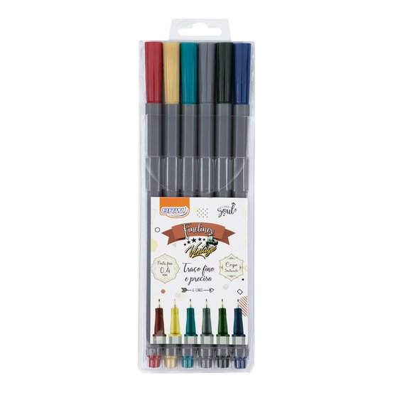 Caneta BRW Fine liner 0.4mm com 06 Unidades Vintage