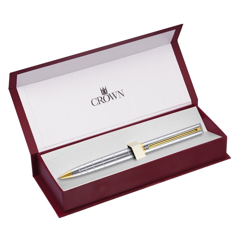 Caneta Crown Personalizada Metal Paragon Gold Esferografica Prata Tinta Azul