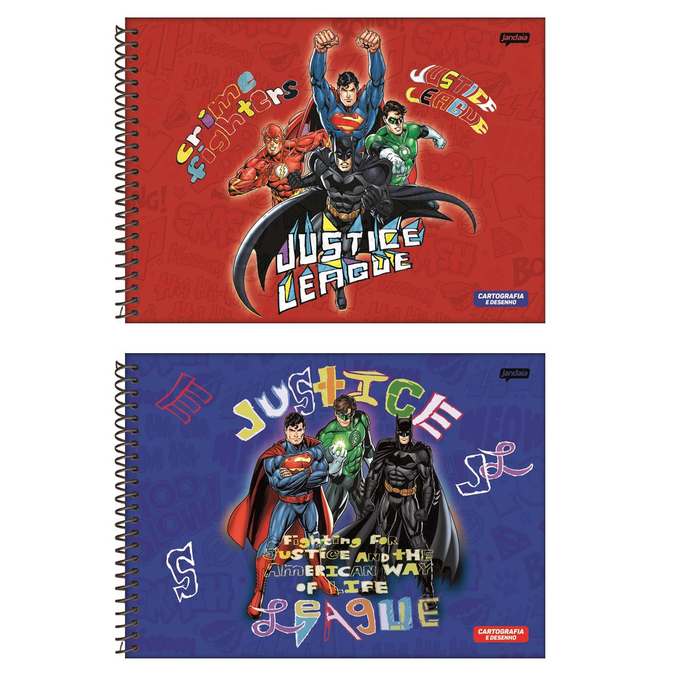 Caderno desenho e cartigrafia capa dura licenciado 80fls liga da justiça