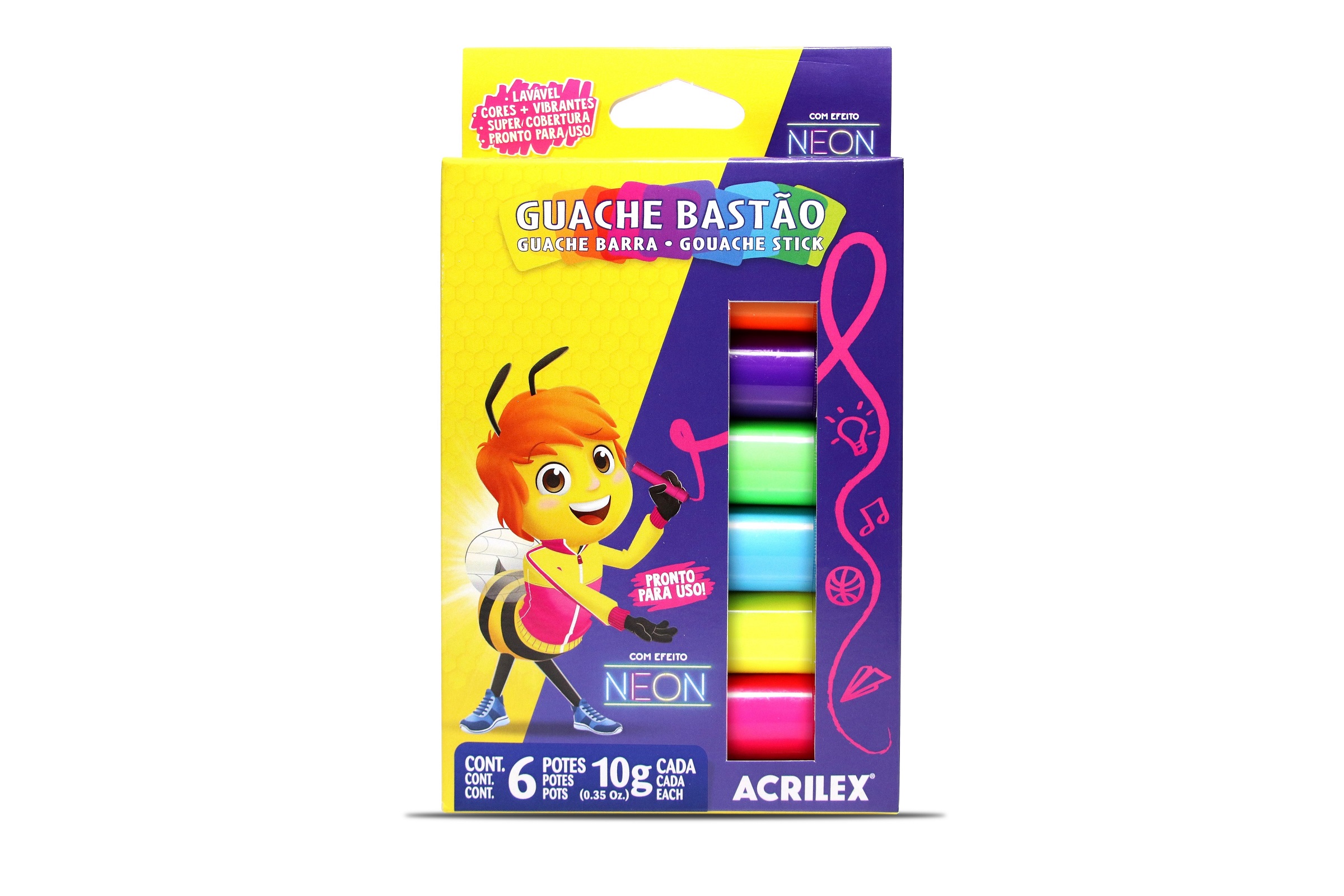 TINTA GUACHE BAST.10G 06 CORES NEON