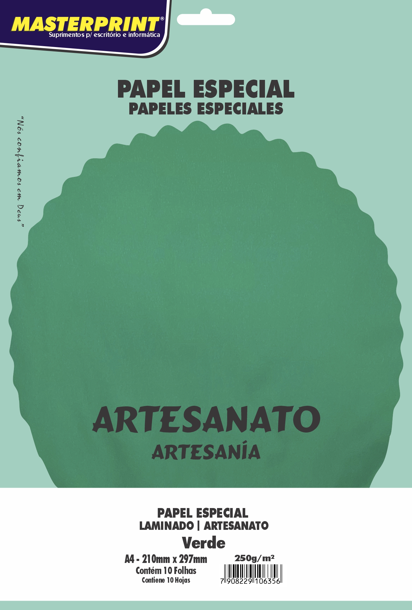 Papel Especial A-4 Laminado/Artesanato Verde 250grs Com 10Fls