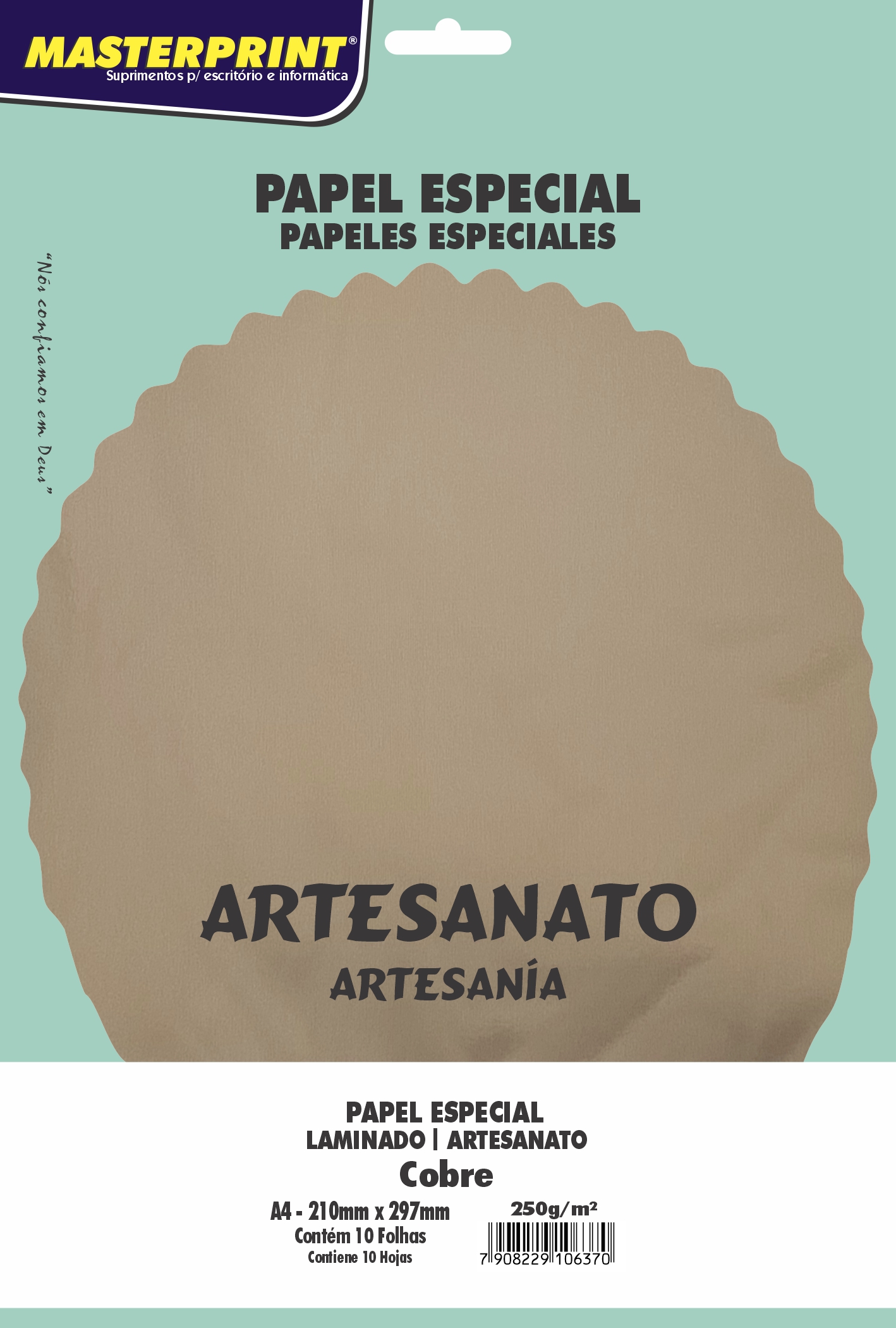 Papel Especial A-4 Laminado/Artesanato Cobre 250grs Com 10Fls