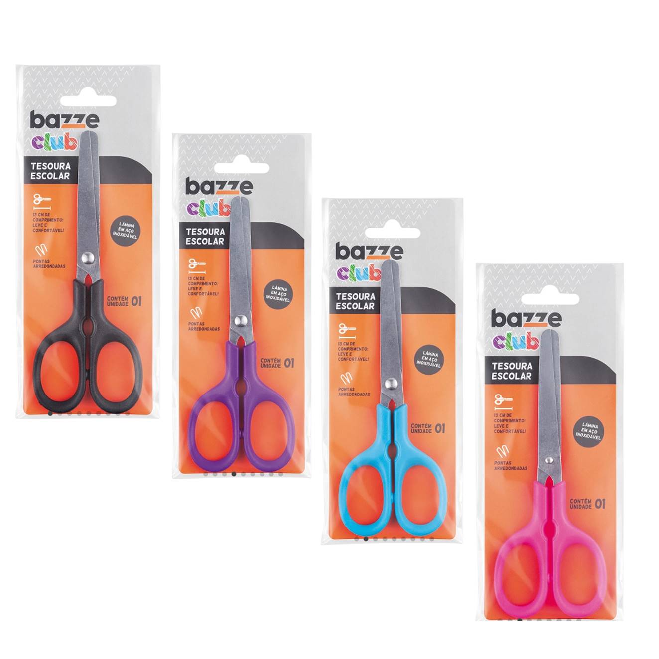 Tesoura Escolar Blister Bazze 13cm Club Sortida