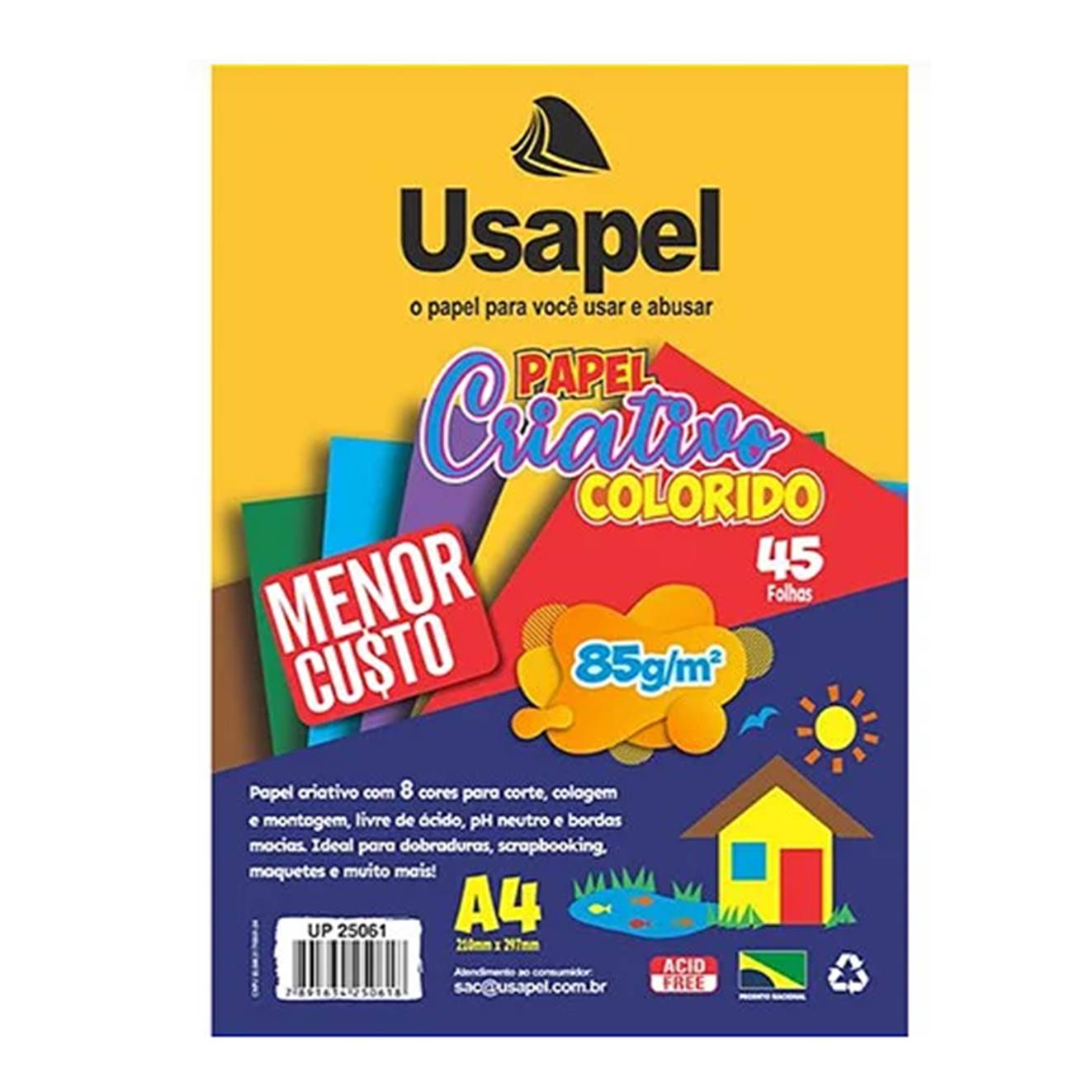 PAPEL CRIATIVO A4 85G C/45F 8 CORES