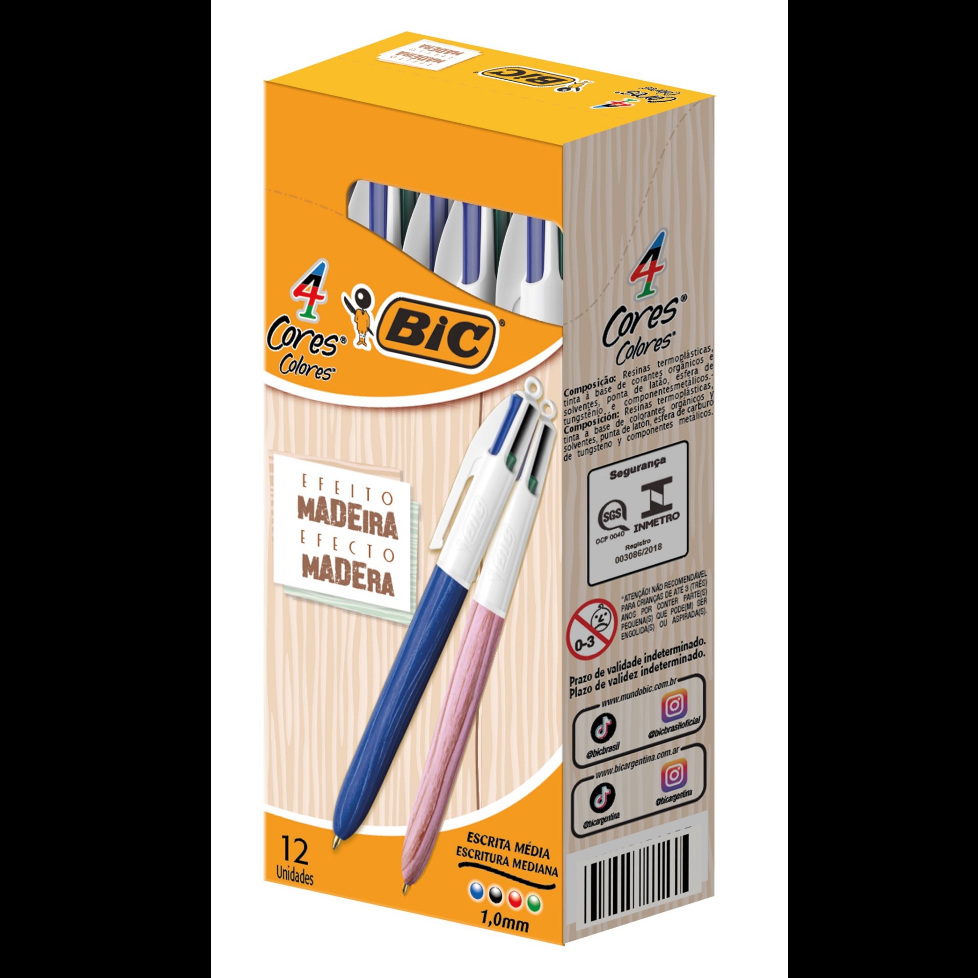 CANETA BIC 04 CORES C/12UN E. MADEIRA