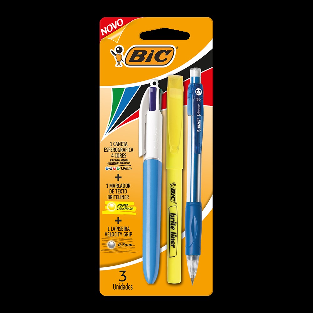 Kit Escolar Bic Universitario c/ 01 caneta 04 cores + marca texto + lapiseira