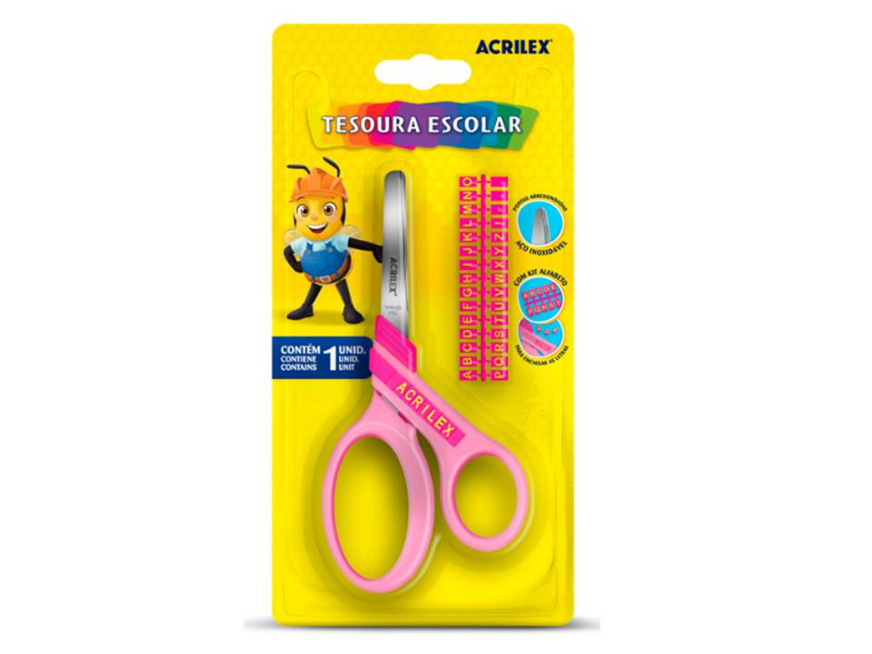 TESOURA ESC.BLISTER 13CM+LETRAS ROSA