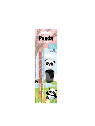 Kit Lápis HB Panda - 2 Lápis/Apontador/Borracha - Leo E Leo