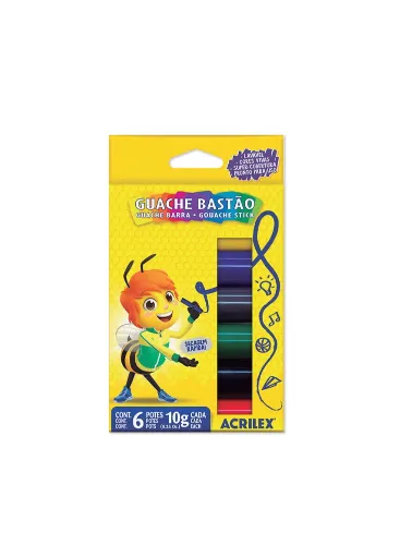 Tinta Guache Bastão: 06 cores - Acrilex