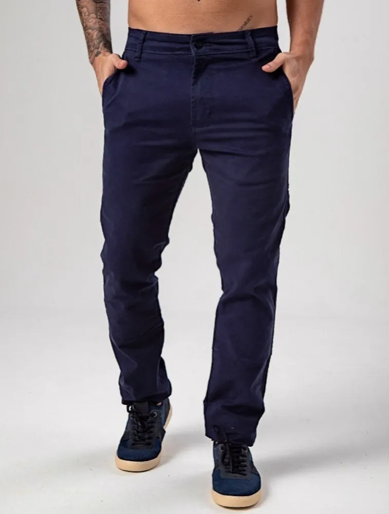 CALÇA SARJA CHINO AZUL MARINHO
