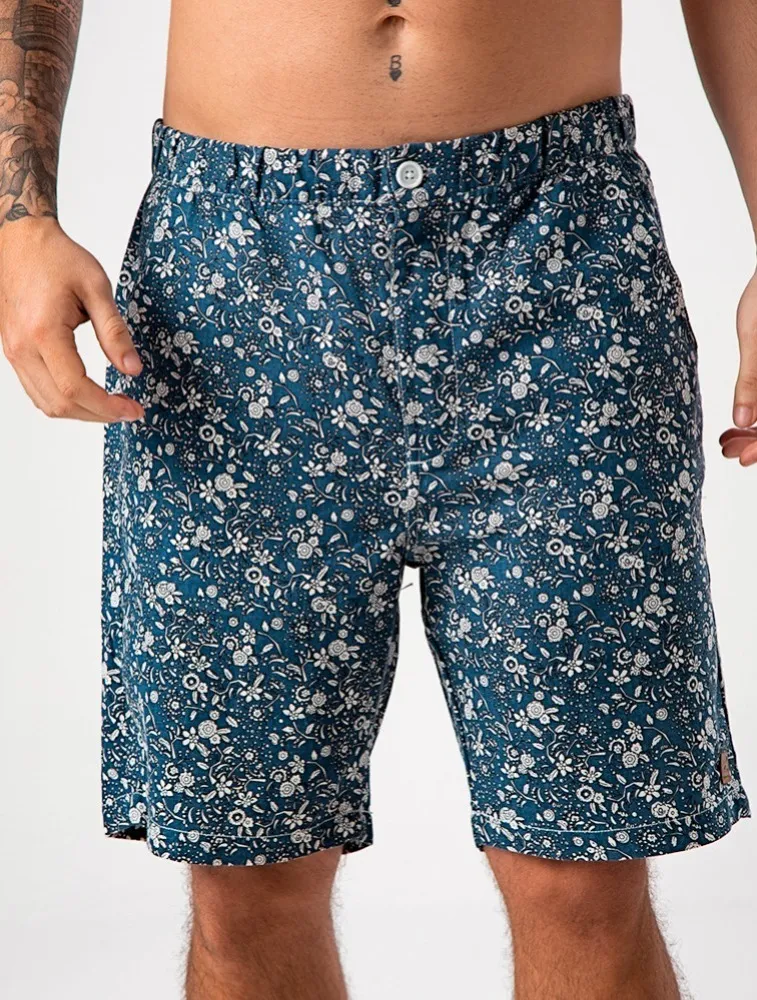 BERMUDA LINHO BLEND ESTAMPADA  MARINHO