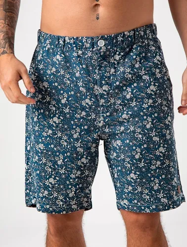 BERMUDA LINHO BLEND ESTAMPADA  MARINHO