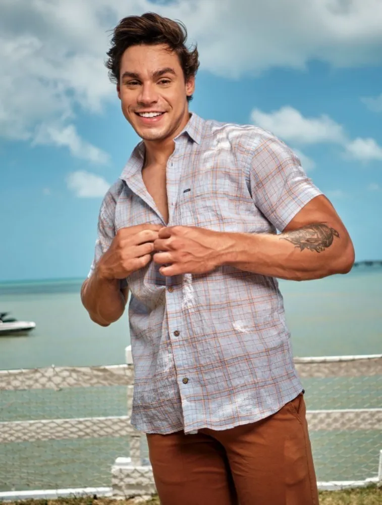 CAMISA MC XADREZ XADREZ AZUL COM VERMELHO