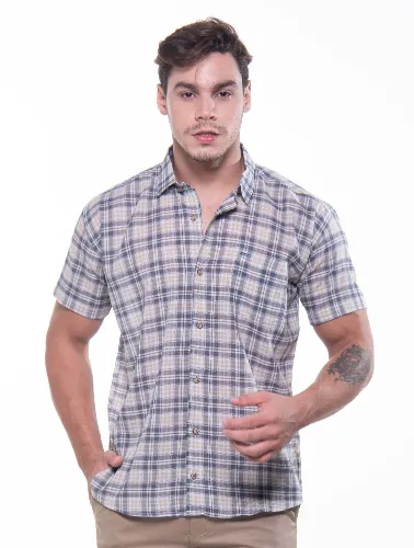 CAMISA MC XADREZ CINZA CLARO COM VERMELHO