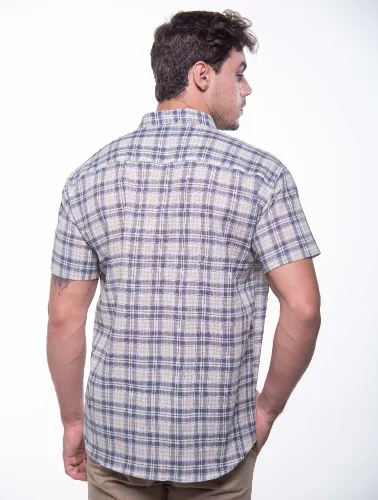 CAMISA MC XADREZ CINZA CLARO COM VERMELHO