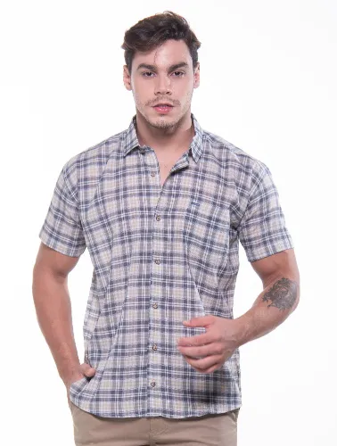 CAMISA MC XADREZ CINZA CLARO COM VERMELHO