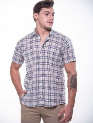 CAMISA MC XADREZ CINZA CLARO COM VERMELHO