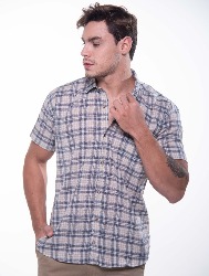 CAMISA MC XADREZ CINZA CLARO COM VERMELHO