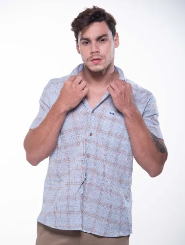 CAMISA MC XADREZ PRETO COM CÁQUI