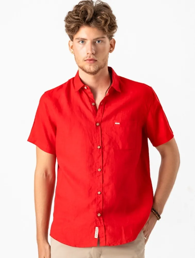 CAMISA MC PURO LINHO  VERMELHO
