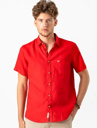 CAMISA MC PURO LINHO  VERMELHO