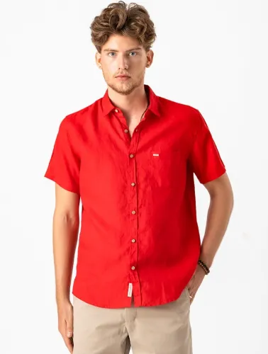CAMISA MC PURO LINHO  VERMELHO