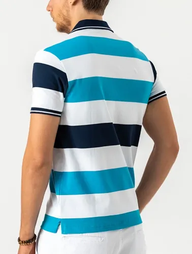 POLO DIFERENCIADA LISTRADA LISTRA AZUL CINZA E VERDE