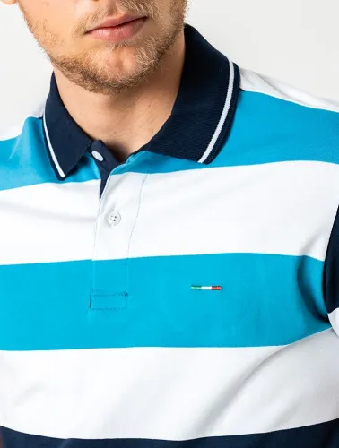 POLO DIFERENCIADA LISTRADA LISTRA AZUL CINZA E VERDE