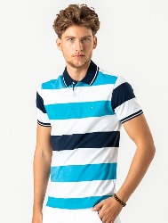 POLO DIFERENCIADA LISTRADA LISTRA AZUL CINZA E VERDE