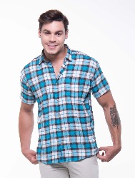 CAMISA MC XADREZ AZUL TURQUESA